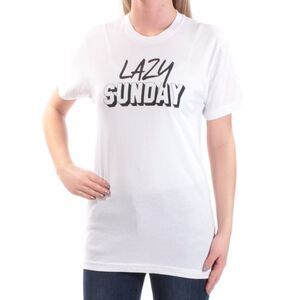 KID-DANGEROUS Womens White Lazy Sunday Short Sleeve Crew Neck Top Size: XS